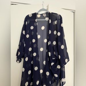 Sheer navy with polka dot drapy topper jacket. Anne Klein. One Size fits all